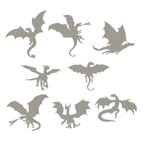 Image of 8 Dragon Silhouette Fun Waterproof Sticker Pack Decal - Car Stickers - Laptop Stickers - Mirror Stickers - Fantasy/Mythical Decals - Gift for Dragon Lover (Silver, Small Pack)