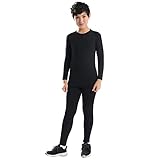 [Guooolex] スポーツインナー キッズ 上下セット コンプレッションウェア スポーツタイツ スパッツ シャツ 長袖 パワーストレッチ 吸汗速乾 0013-set-blk-blk-28（140）