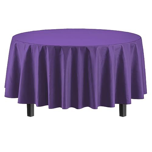 Image of Party Solids Purple Round Plastic Tablecloth - 84 Inch, Pack of 24