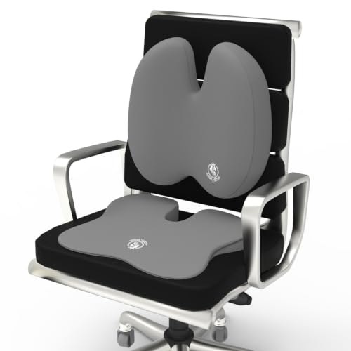 Image of MRRON Car Seat and Coccyx Pillow Kit Memory Foam Back Support and Siting Cushion Ergonomic Adjust Sitting Position Relief Pain for Car or Office Chair (Grey, Backpro)