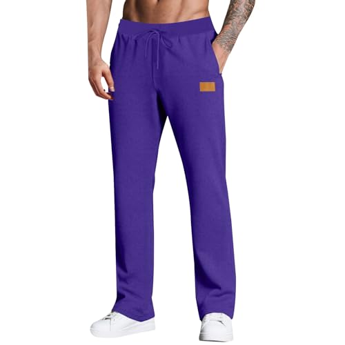 Image of Tracksuit Bottoms Men Straight Leg Jogging Bottoms Open Hem Loose Fit Sweatpants Lightweigt Training Gym Trousers Comfortable Baggy Joggers Elasticated Casual Trousers with Pockets Drawstring Purple