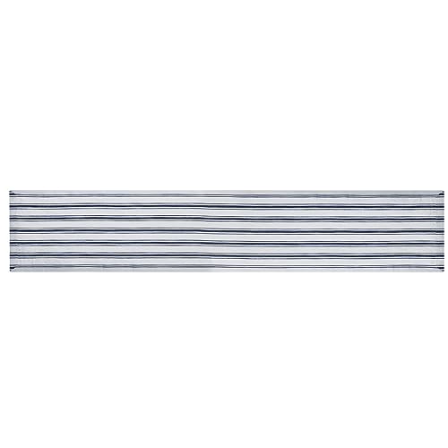 Mikasa Cotton and Linen Table Runner - White With Navy Stripe, 230 x 34cm, Mixed