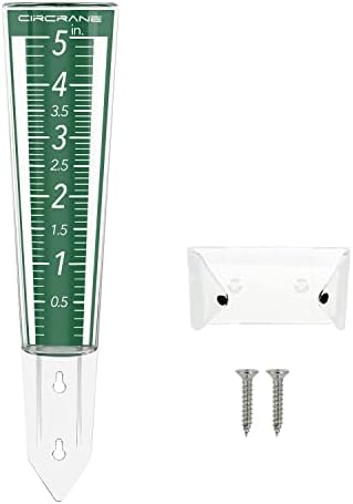 Circrane 5-Inch Capacity Outdoor Rain Gauge with Additional Hang Bracket& Stainless Steel Screws, Magnifying Scale and Numbers Design for Easy Read (Green)
