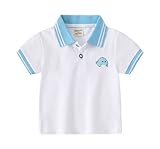 Toddler Boys Fashion Cartoon Embroidered Lapel Top Toddler Kids Solid Color Short-Sleeved Tees (White,110/3-4 Y,Unisex,Big Kid,US,Age,3 Years,4 Years)