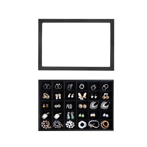 Image of Wudygirl Jewelry Organizer 30 Grid Jewelry Tray with Lid Earring Holder Organizer for Women Ring Earring Bracelet Holder Storage (Pu Black)