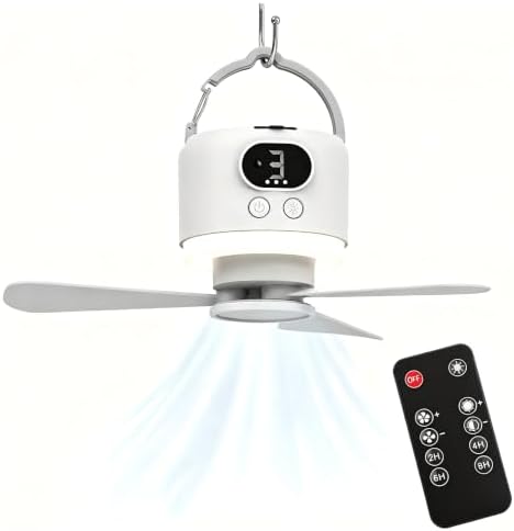 Camping Tent Fan with Light, Rechargeable Hanging Fan with Remote