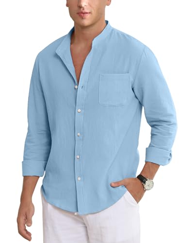 NANAMEEI Freizeithemd Herren Leinen Stehkragen Hemd Für Männer Hemd Ohne...