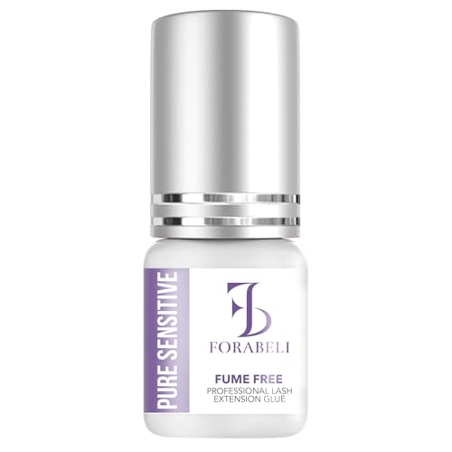 Forabeli Pure Sensitive Eyelash Extension Glue | Fume-Free Lash Adhesive | 6-7 Second Drying | 4 Weeks Retention | for Highly Sensitive Eyes | Black, 5ml