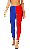 Women Halloween Blue Red Leggings Ankle Length Crazy Villain Jester High Waist Tights M