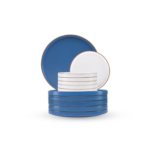 Image of Shay Modern Japandi Blue Ceramic Dinner Set, 21 Pcs, | Crockery Set |for Gifting & Dining | Matte Finish | Dinner Set Ceramic (Japandi Dinner Set - Blue, 21 Piece)