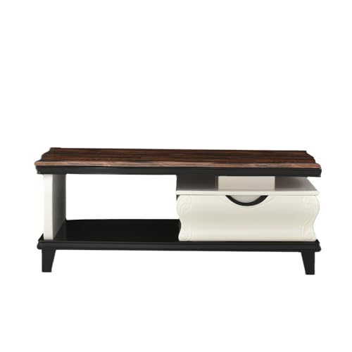 Image of Royaloak Texas American Marble Center Table | Art Marble | HDF with High Glossy Finish | Drawer Storage | American Collection | Durable & Long-Lasting | Wooden Block Tapered Legs