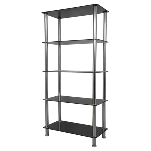 AVF Transitional Steel and Glass Tall 5-Tier Shelving Unit in Black/Chrome