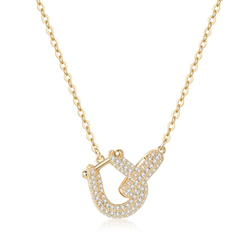 S925 Sterling Silver Women Choker Necklaces 18k Gold Plated U-Shaped Lock Pendant Necklace, Elegant Jewelry Gift for Girlfriend, Wife, Birthday, Christmas, Mother’s Day, Weddings - Main Image