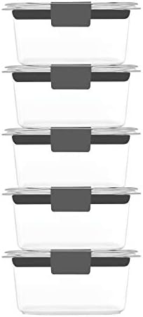 Rubbermaid Brilliance BPA-Free Food Storage Containers Multi Pack, 1.3 Cup Plastic Containers with Lids, 5 Pack, Leak Proof, Microwave & Dishwasher Safe - 1