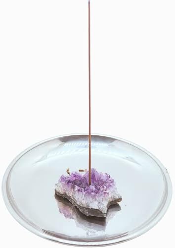 Newwe Amythestyst Crystals Incense Holder for Sticks, Healing Crystal Stone Incense Burner Stainless Steel Ash Catcher for Yoga, Meditation & Home Decor