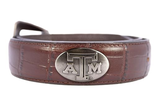 ZEP-PRO NCAA Texas A&M Aggies Men's Croc Leather Belt – Embossed Full Grain Brown Strap With Emblem Conchos – 1.25" Wide Collegiate Accessory With Silver Tip, Size 344