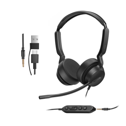 Image of Yealink UH42 SE Wired Headset, USB-A /C & 3.5mm,in-Line Controls, On-Ear | Stereo Computer Headphones, Teams /Zoom Certified, Noise Cancelling Microphone, PC /Laptop /Phone, 7ft Cable, Call Center,Office