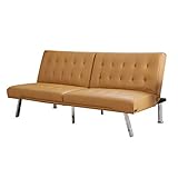 Abbyson Living Upholstered Faux Leather Convertible Futon Sofa Bed, Camel