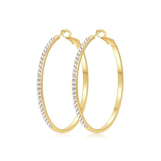 SENTERIA Creolen Gold Damen Hypoallergene Funkelnde Strass Creolen Gold Groß leichte Dünne Ohrringe Golden mit Cubic Zirkonia 60MM