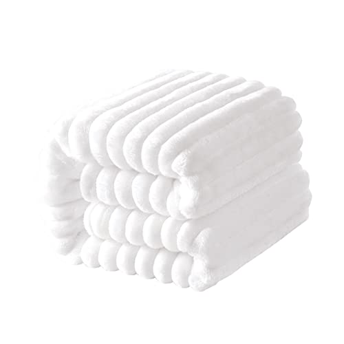 Image of NTBAY Plush Flannel Baby Blanket, Soft and Warm Toddler Blanket with Striped Texture for Stroller, Crib, Travel, 30x40 Inches, White