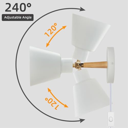 Apliques de pared para interior modernos con interruptor y enchufe E27 giratorios 3