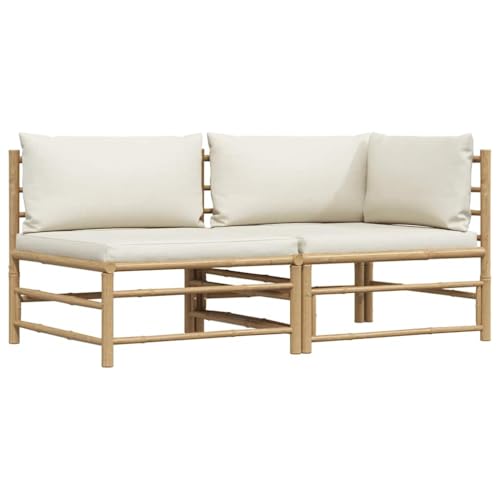 vidaXL Salon de Jardin 2 pcs avec Coussins Mobilier de Patio Meubles de Terrasse Mobilier de Jardin Meubles d'Extérieur Blanc Crème Bambou