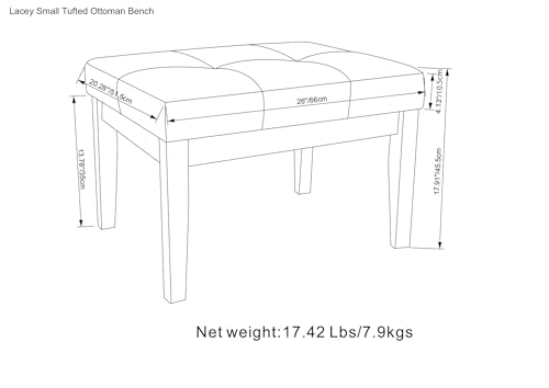 SIMPLIHOME Lacey 26 inch Wide Contemporary Rectangle Small Tufted Ottoman Bench in Distressed Saddle Brown Vegan Faux Leather, Assembled, for The Living Room and Bedroom