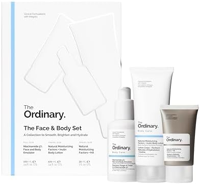 The Ordinary Face & Body Set Daily Skincare Routine with Niacinamide 5% Face & Body Emulsion, Natural Moisturizing Factors + Inulin Body Lotion, and Natural Moisturizing Factors + Hyaluronic Acid