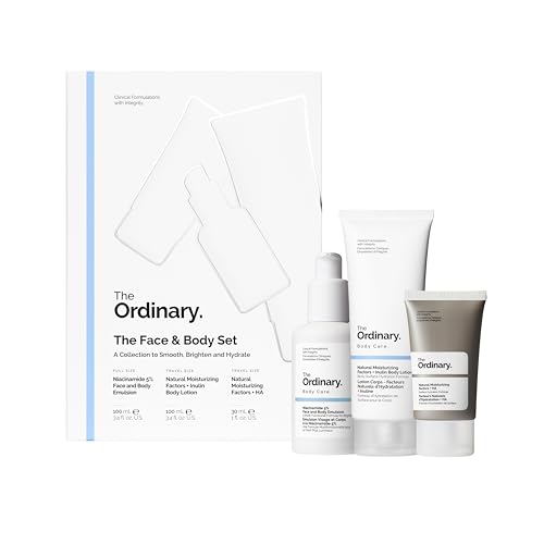 The Ordinary Face & Body Set Daily Skincare Routine with Niacinamide 5% Face & Body Emulsion, Natural Moisturizing Factors + Inulin Body Lotion, and Natural Moisturizing Factors + Hyaluronic Acid