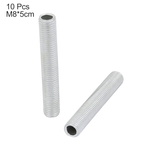 Image of uxcell Lamp Pipe Nipple, M8 Thread 50mm Length Hollow Lamps Repair Part Hardware for Lamp Lights, Zinc Plated Silver Tone, Pack of 10