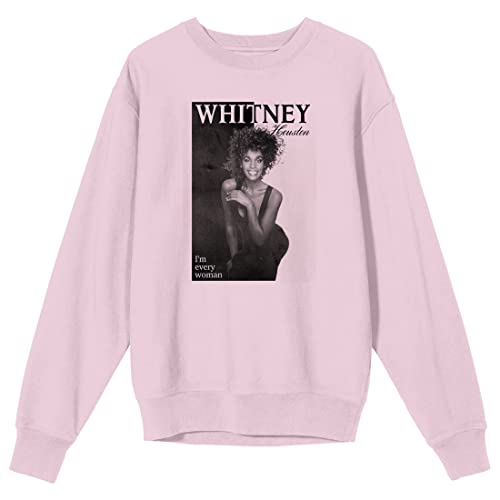 Bioworld Whitney Houston Grayscale Photo Crew Neck Long Sleeve Cradle Pink Unisex Adult Sweatshirt