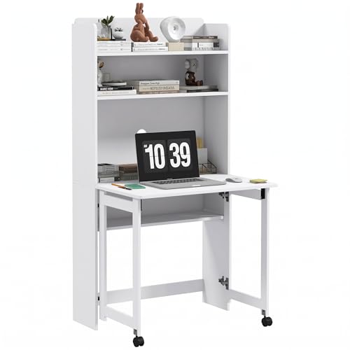 HOMCOM Bureau Informatique avec étagères de Rangement Bureau d'ordinateur avec Plateau Rabattable...
