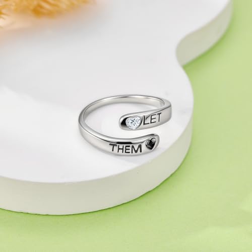 Let Them Ring S925 Sterling Silver Self Worth Motivation Ring Open Adjustable Let Them Jewelry Inspirational Gift for Women Men Friends3