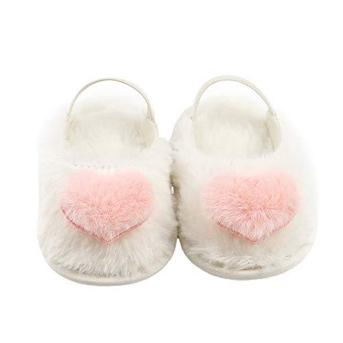 Licupiee Infant Baby Girls Sandals Soft Soled Faux Fur Flats Slides with Elastic Back Strap Anti-Slip Newborn Prewalker Shoes Flats Slippers Princess Dress Shoes
