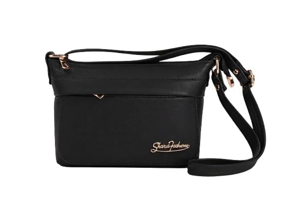 Women's PU Leather Sling Bag | Crossbody Shoulder Handbag with Adjustable Strap | Multi-Compartment Lightweight Purse for Office, College, Travel & Daily Use | Black-image-39
