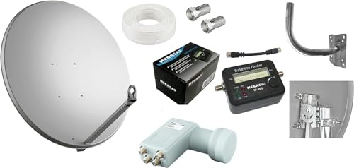 KIT SAT COMPLETO PARABOLA 60 CM LNB 4 USCITE STAFFA SAT FINDER CAVO E SPINOTTI