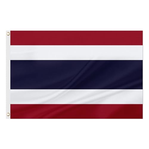 ASUNO Thailand Flag 3 × 5 Feet Polyester Thai National Banner with 2 Brass Grommets Double Side Vivid Color Fade Resistant for Outside Garden Lawn Patio