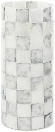 MACKENZIE-CHILDS Capiz Small Vase, Unique Flower-Vase Decor, Gray-and-White Sterling Check