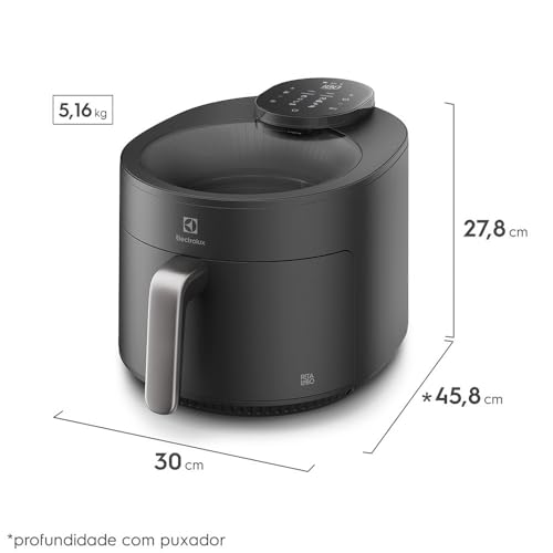 Fritadeira Elétrica sem oleo com visor 360 Air fryer 5.1L digital potência 1500W Electrolux EAF170 Cinza 127v