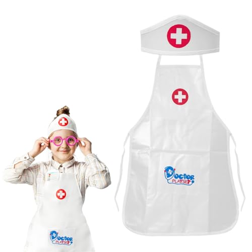 JYNVO Déguisements Docteur Enfant, Docteur Tablier et Chapeau Set, Blouse Blanche Enfant, Costume...