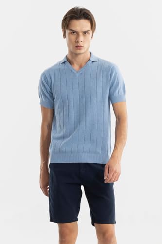 Image of SNITCH Men T-Shirts | Slim Fit Polo Collar Half Sleeve | Textured Self-Design Cotton Fabric | Breathable & Casual Wear