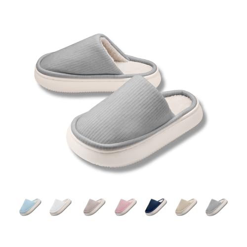 SCHLAPPY™ Original Cozy, Hausschuhe für Damen&Herren, Warme Plüsch-Pantoffeln, Wasserfest&Rutschfest, 100% Plastikfrei (Grau, 40/41, EU Schuhgrößensystem, Erwachsene,...