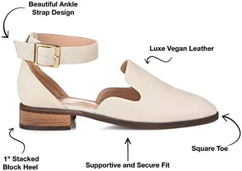 Journee Collection Womens Loreta Flat in Medium and Wide Widths with Ankle Strap, Ivory, 11 | Image 1