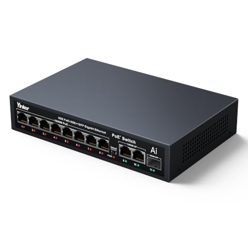 Image of 11-Port PoE Ethernet Switch, 8 POE+@120W + 2 Gigabit Uplink + 1 SFP Slot | (YK-S0821GAP)Unmanaged Plug & Play | PoE Auto Recovery | Sturdy Metal | Desktop /Wall Mount | for Security IP Cameras NVR