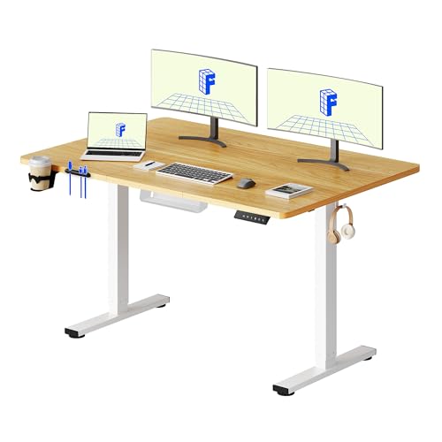 FLEXISPOT Escritorio Elevable Eléctrico 140x60cm, Mesa Escritorio Elevable, Standing Desk Regulable con Memoria, Sistema Anticolisión, Carga 100KG, Mesa Oficina para Casa, Teletrabajo y Gaming, Arce