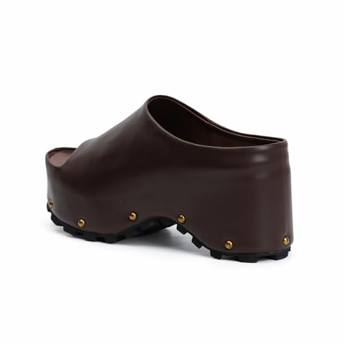 Image of XOBZJH Long-Hair Calfskin Chunky Clog Slide for Women - Memory Foam Luxury Slip on Shoes Women's Mules & Platform Clogs,Designer Mules for Women 2025