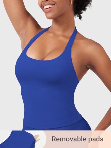 Image of YEOREO SoftHue Women's Impact Halter Tank Top Longline Backless Scoop Neck Built-in Bra Sports Workout Gym Crop Top
