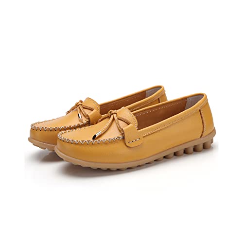 Image of Momuk Women's Penny Loafers Leather Driving Moccasins Slip On Boat Shoes Fashion Comfort Flats
