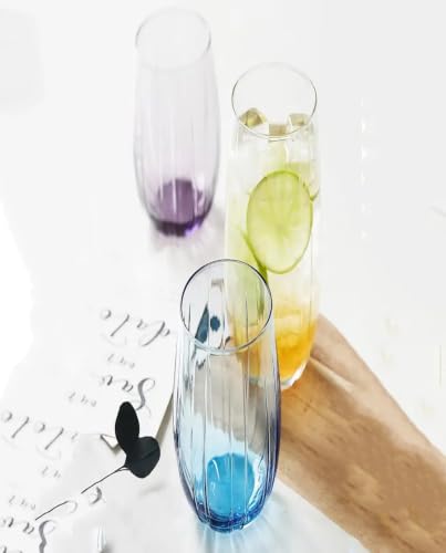 Image of Premium Blue Juice Glasses 450 ML Drinking Glasses, Highball Lead-Free Glasses, Tumblers for Water, Juice, Beer, Cocktail and Mixed Drinks - 4 Pieces, Transparent
