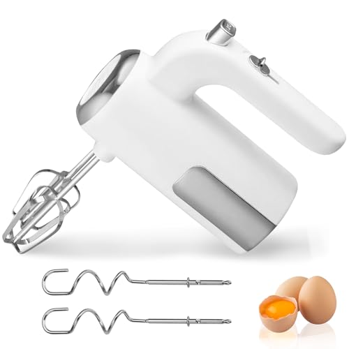Batidora de mano eléctrica de 450 W, 5 velocidades, batidora de mano, batidora de mano, batidora de mano, batidora eléctrica de mano, con 2 varillas y 2 ganchos para amasar, para huevos, masa